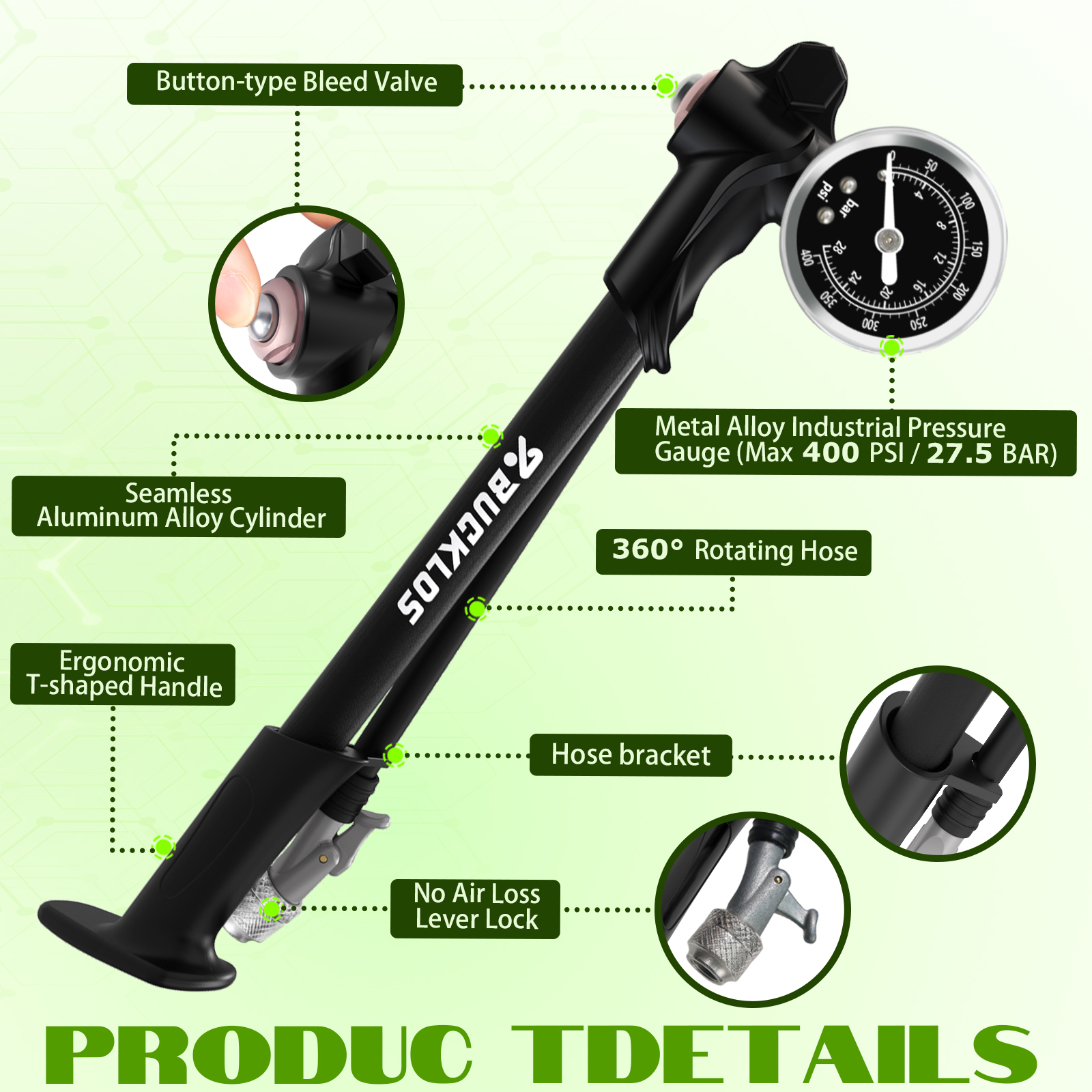BUCKLOS Bicycle Air Pump 400PS - Mtb Fork Air recensione e prezzo